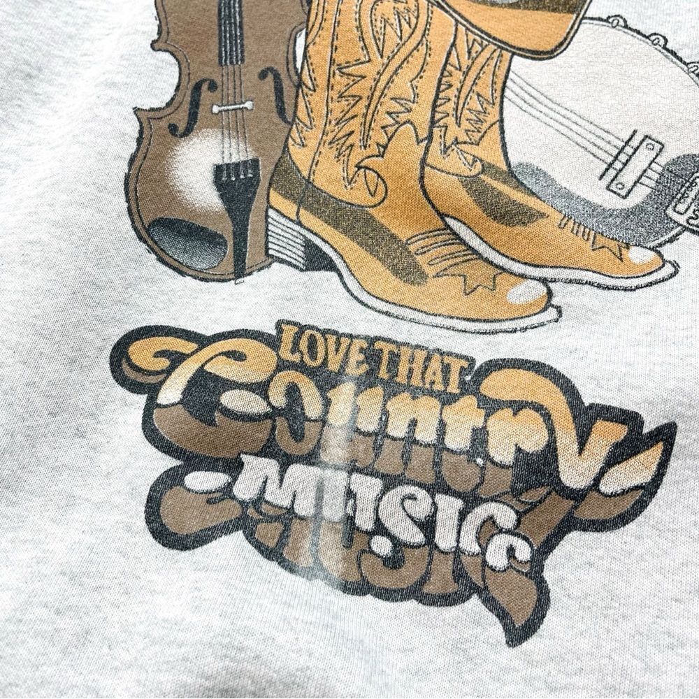 Vtg 90s Fruit Loom Love That Country Music Sweatshirt, Western Boots Cowboy M - Picture 3 of 6